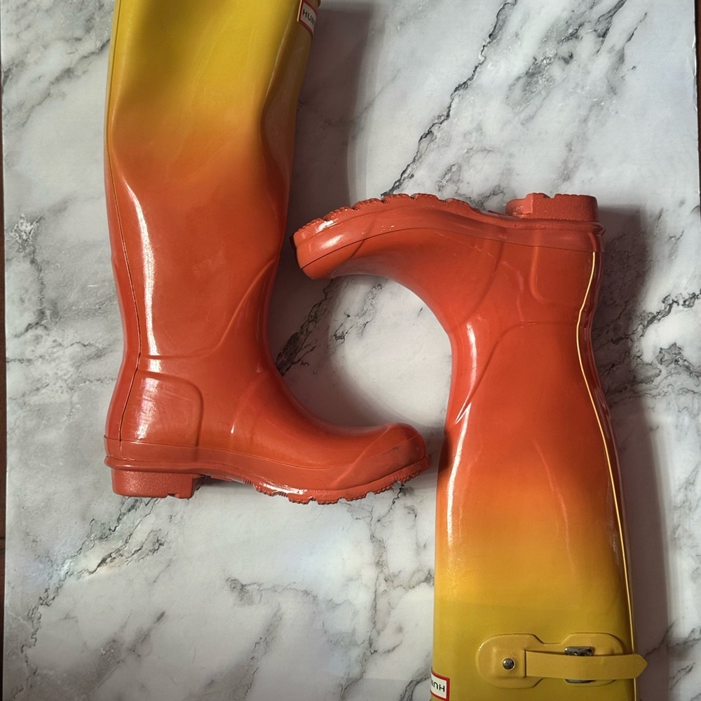 Hunter Yellow and Orange Rain Boots